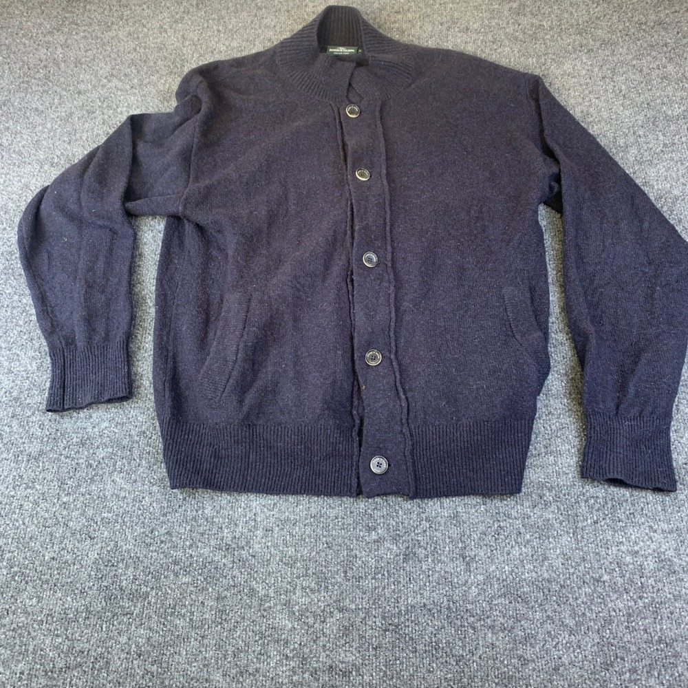 Rodd & Gunn Cardigan Mens Medium‎ Midnight Blue Wool Cotton Mock Neck Button Up